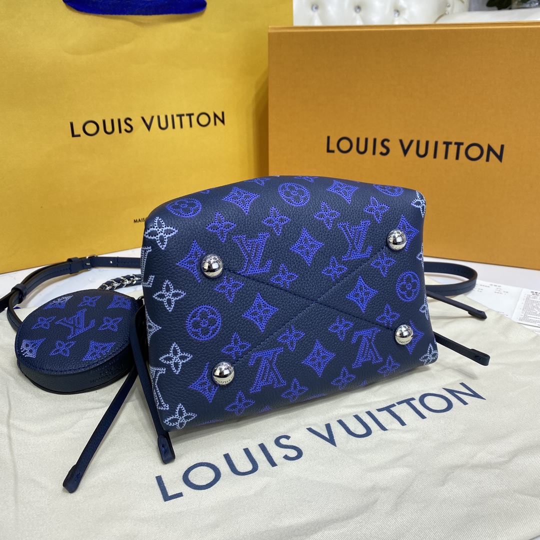 Louis Vuitton BELLA Mahina Leather Handbag M59552 Navy Blue